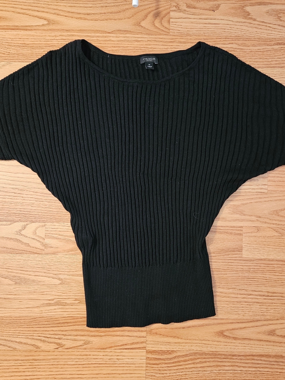 Ann Taylor Batwing Black Ribbed Knit Top